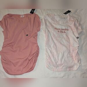 Abercrombie Kids Girls Pink Short Sleeve Tee Shirt Ruched Size 13/14 NWT X2